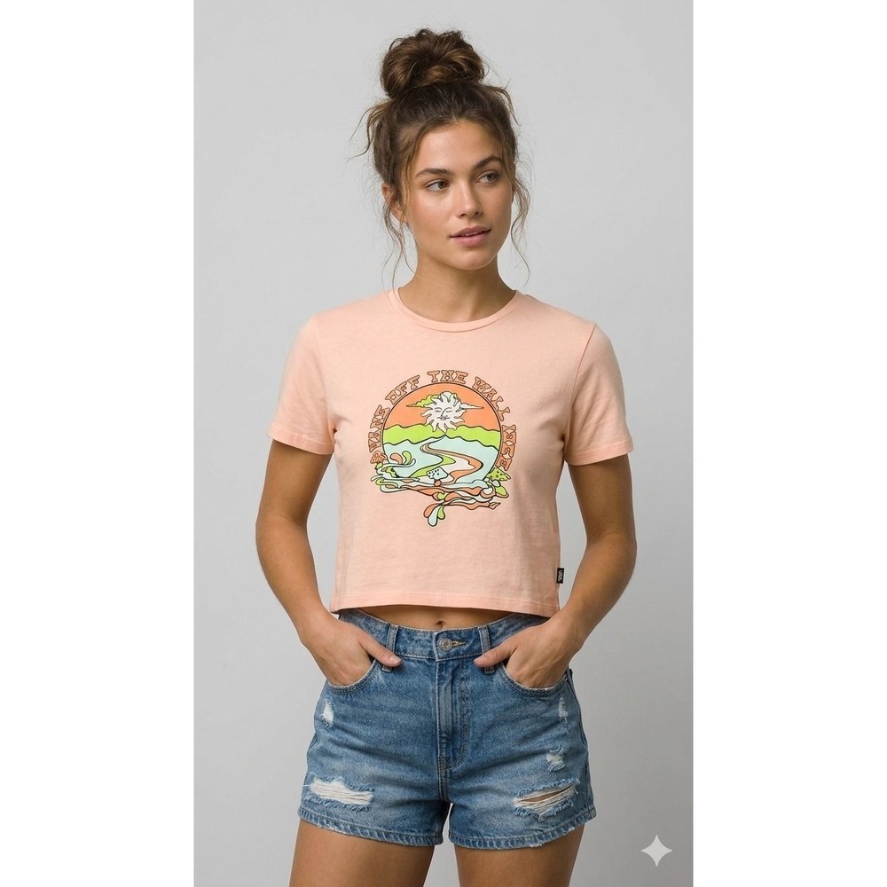 Vans Off The Wall Peach Graphic Crop Tee Sun Psychedelic Medium